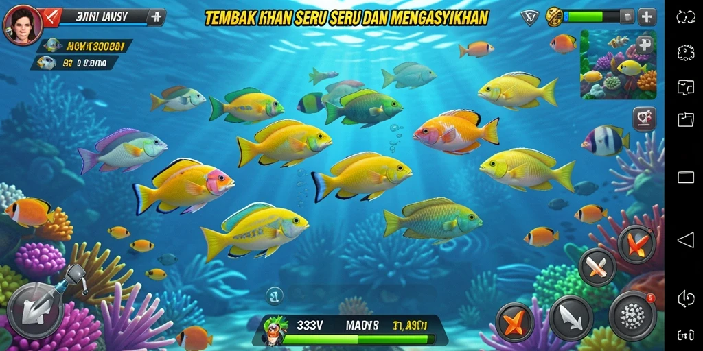 Screenshot utama 333V menampilkan pemain menembak berbagai ikan di lautan biru.