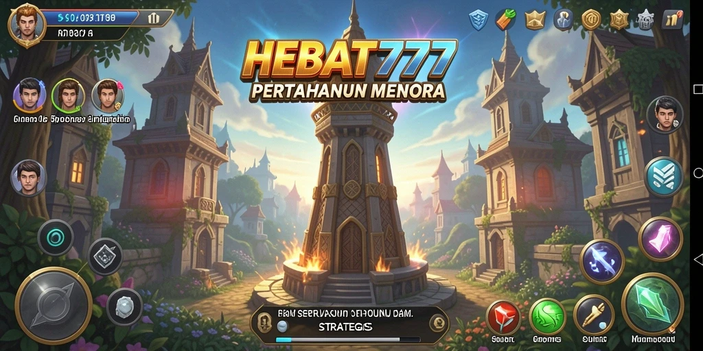 Screenshot HEBAT777 menampilkan gameplay seru Tower Defense dengan berbagai menara.