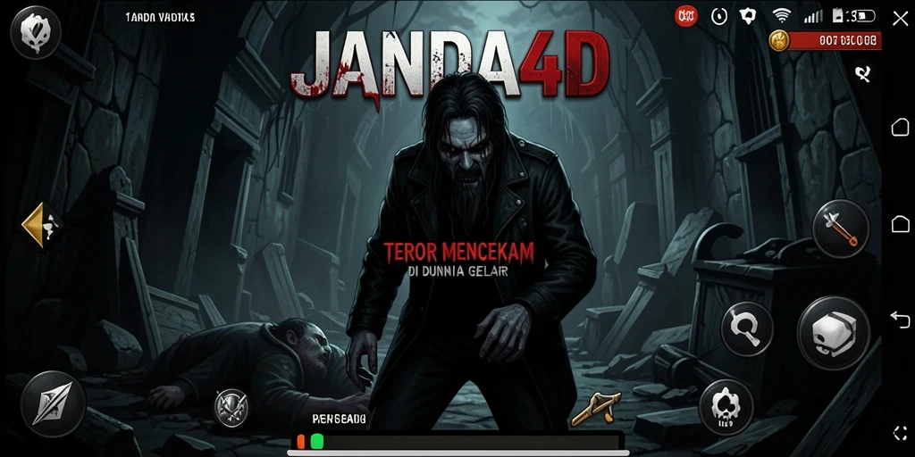 Screenshot menampilkan momen mencekam di JANDA4D dengan suasana gelap yang mencekam.