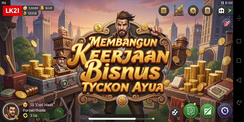Tampilan gameplay LK21 yang menampilkan proses pembangunan bisnis.