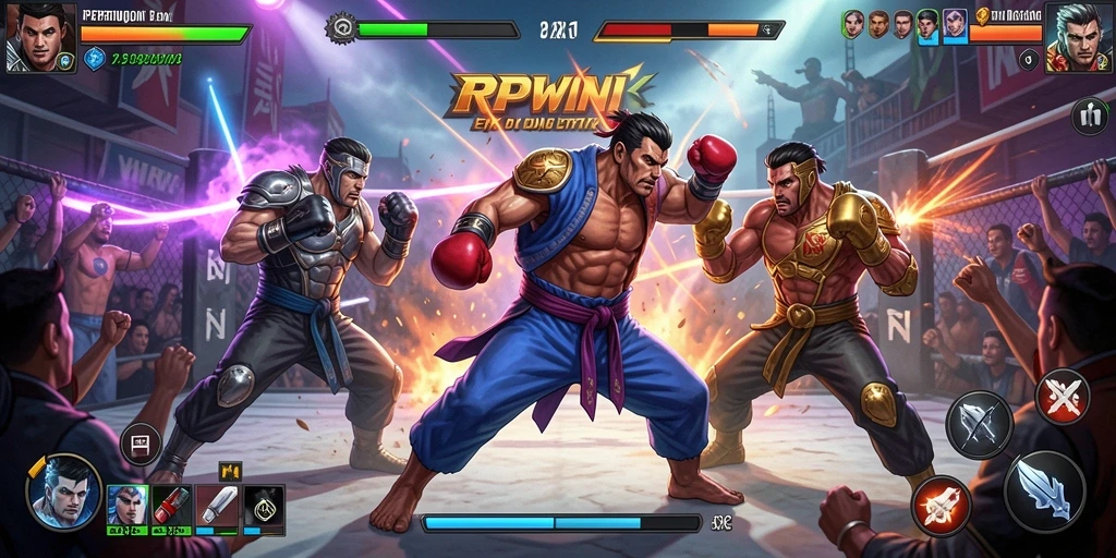 Screenshot utama RPWIN1 menunjukkan aksi pertarungan mendebarkan.