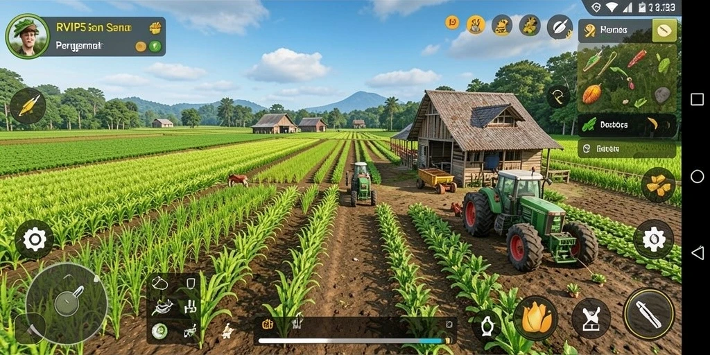 Tampilan gameplay RVIP5 yang menarik dengan aktivitas pertanian.