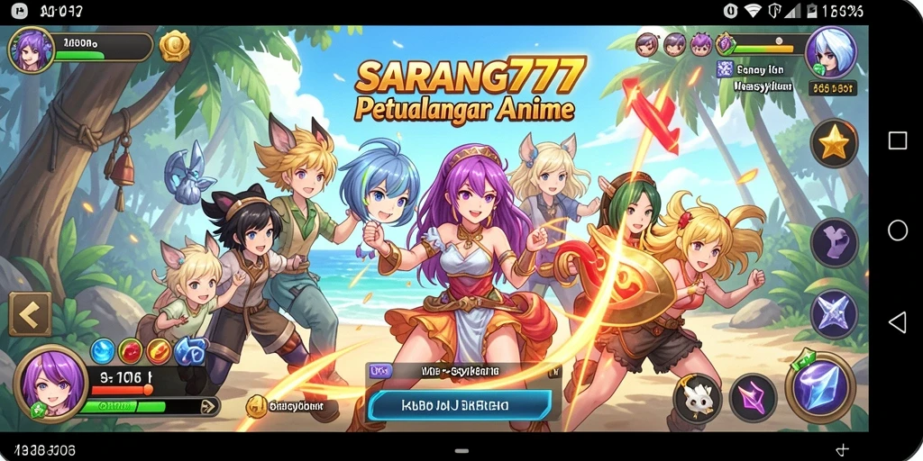 Tampilan gameplay SARANG777 yang memukau dengan karakter anime.