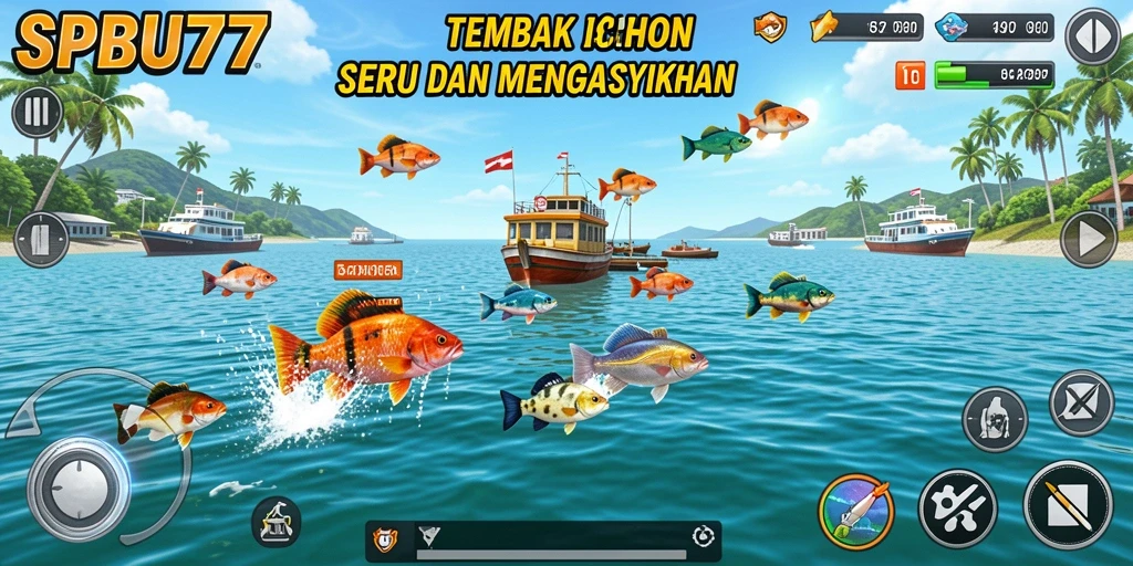 Tangkapan layar SPBU77 menampilkan gameplay menembak ikan yang seru dan penuh warna.